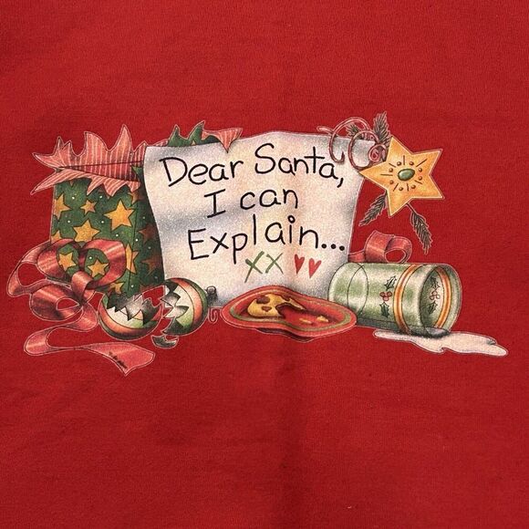 Vintage JERZEES Sweatshirt Red Crewneck Dear Santa I Can Explain Size XL - Picture 3 of 7